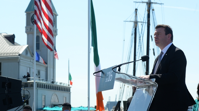 Minister for the Environment Alan Kelly speaks at an event in New York to commemorate the Rising