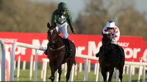 Augusta Kate ridden by Patrick Mullins celebrates winning the Weatherbys Ireland E.B.F. Mares Flat Race