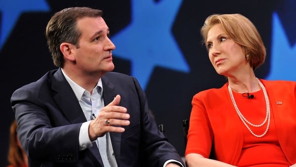 Ted Cruz and Carly Florina speaking at a campaign rally in Florida last month