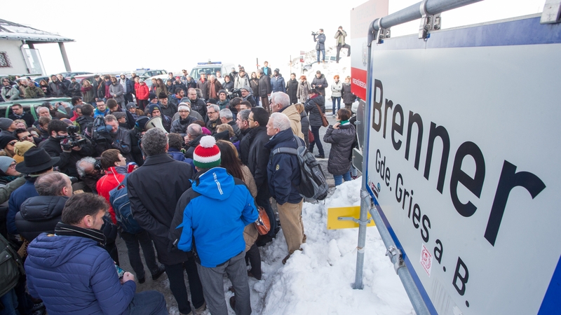 Protesters at a rally against increased border controls at the Austrian-Italian border crossing