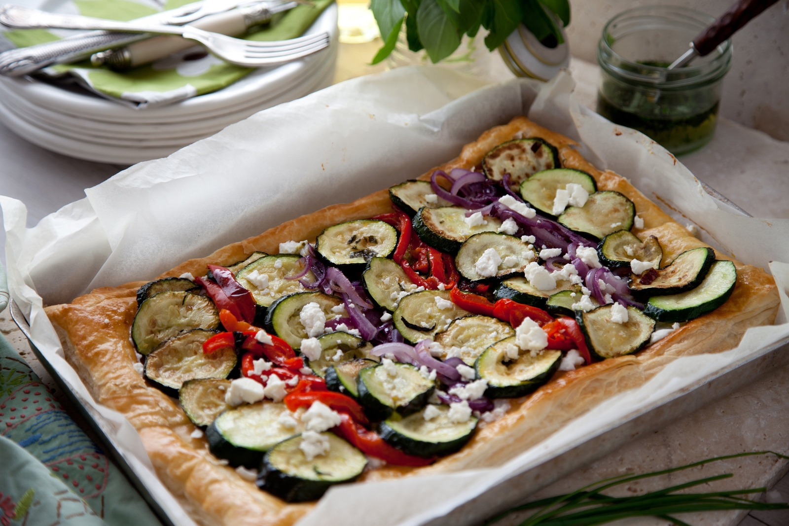 Catherine Fulvio's Courgette, Feta and Chive Tart