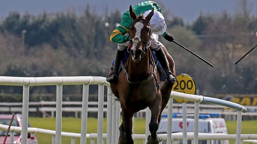 Jer's Girl with Barry Geraghty up take the Champion Novice Hurdle at Punchestown