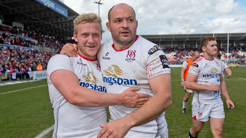 Rory Best and Stuart Olding celebrate after the game
