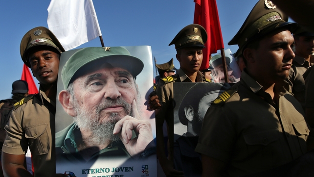 Cubans participate at the International Workers' Day parade at Plaza de la Revolucion square in Havana, Cuba