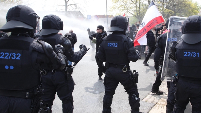 German police take action against participants of a right-wing extremist rally in Plauen, Saxony