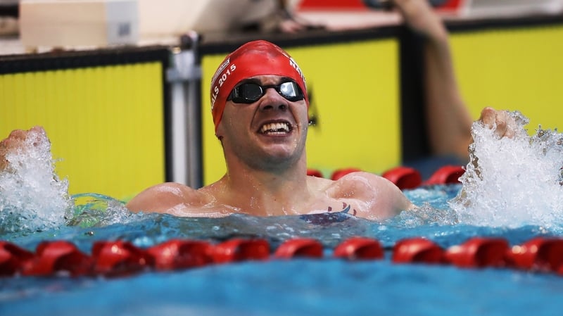 Para swimmer Josef Craig was banned from a race because of a tattoo, just visible here on his chest above the water