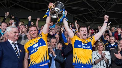 Pat O'Connor and Tony Kelly lift the cup