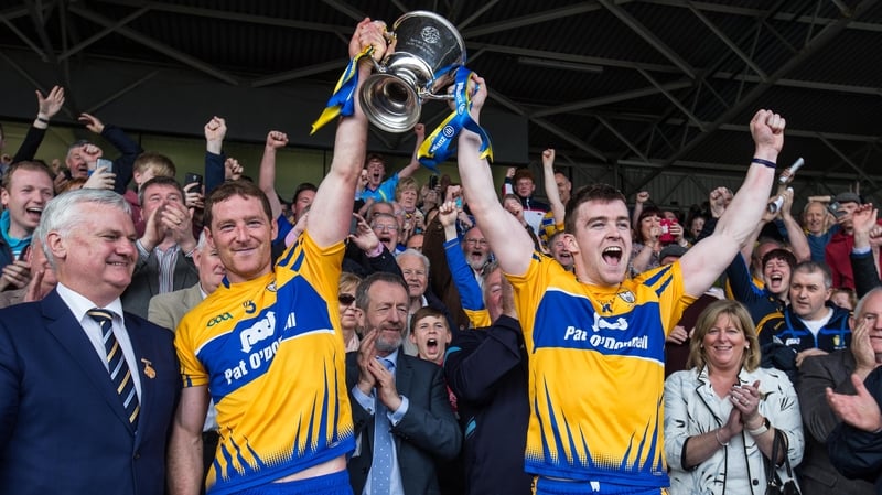 Pat O'Connor and Tony Kelly lift the cup