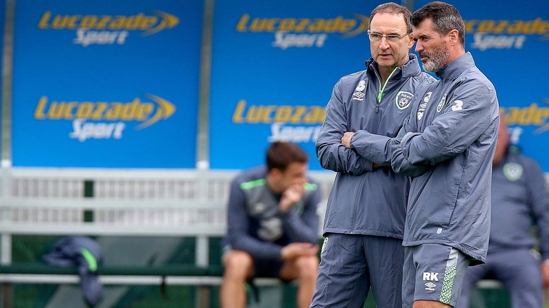 Republic of Ireland manager Martin O'Neill (L) with assistant manager Roy Keane