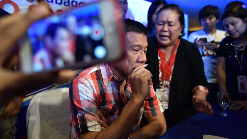 Rodrigo Duterte at a press conference after casting his vote