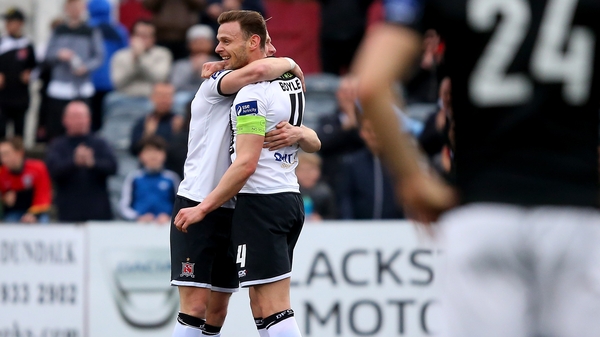 Dundalk's Andy Boyle celebrates scoring against Bray Wanderers at Oriel Park
