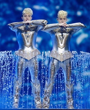Jedward, who represented Ireland in 2011 and 2012, both times with iconic outfits...and hair.