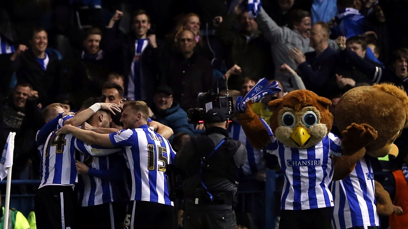 Sheffield Wednesday players celebrate Kieran Lee's second goal