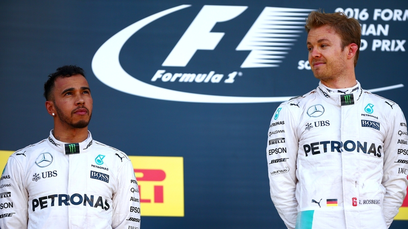 Nico Rosberg (R) and Lewis Hamilton