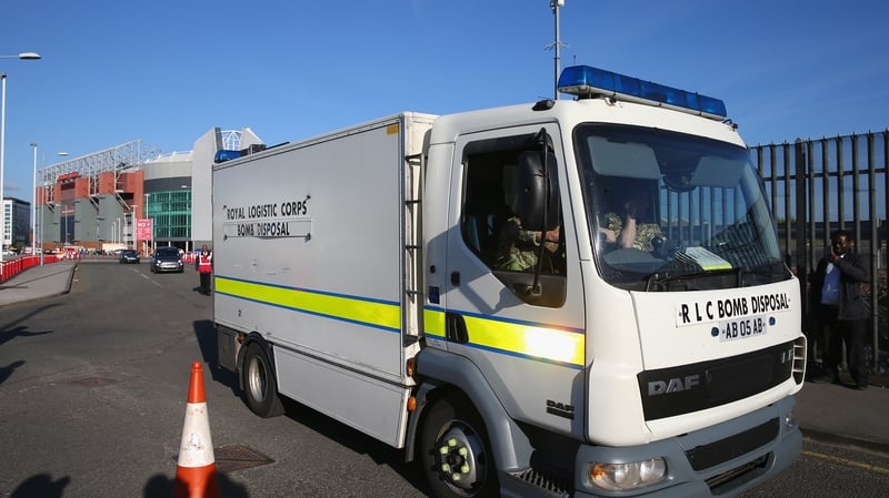 A bomb disposal unit outside Old Trafford after the match between Man United and Bournemouth was postponed