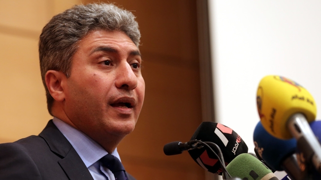 Egyptian Minister of Civil Aviation Sherif Fathy talks during his press conference in Cairo