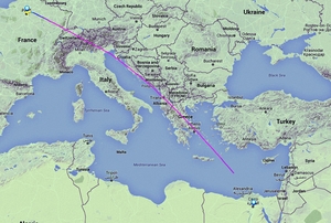 The track displayed on Flightradar24 showing the EgyptAir aircraft travelling from Paris to Cairo which disappeared from radar just inside Egyptian airspace