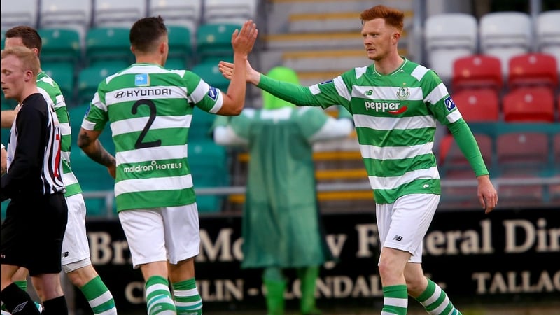 Gary Shaw celebrates his goal for Shamrock Rovers