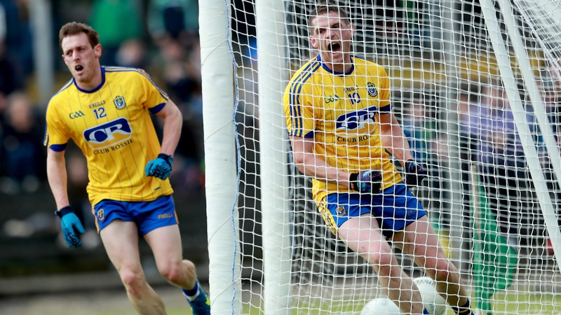 Fintan Cregg (10) celebrates Conor Devanney's goal for Roscommon