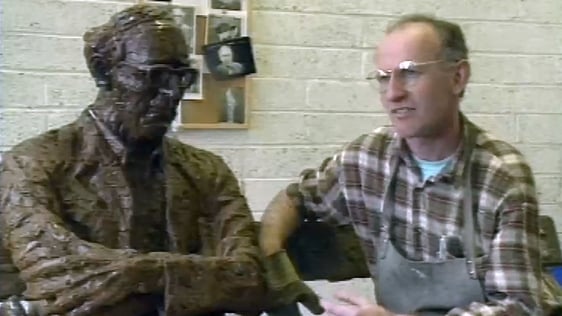 Sculptor John Coll and his monument to Patrick Kavanagh (1991)