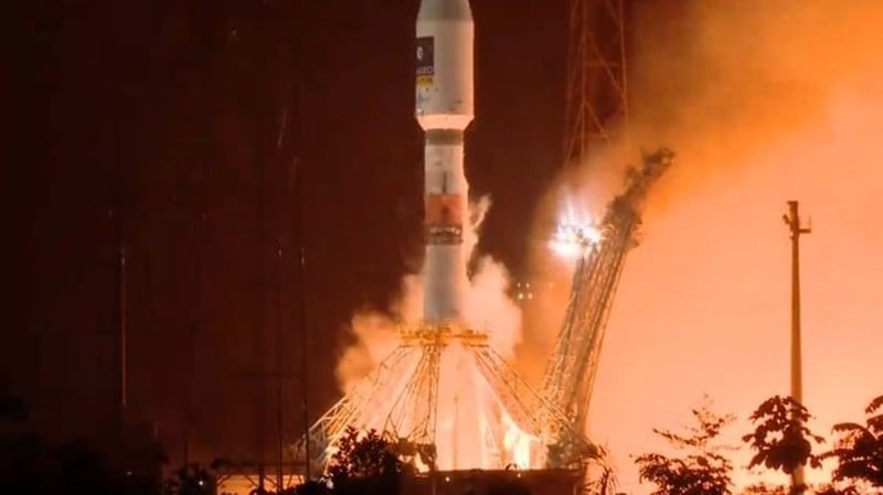 Galileo orbiters 13 and 14 lifting off from Europe's spaceport in Kourou