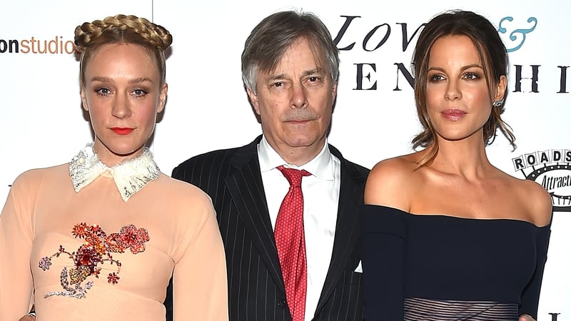 Whit Stillman with Love & Friendship stars Chloe Sevigny (l) and Kate Beckinsale (r)