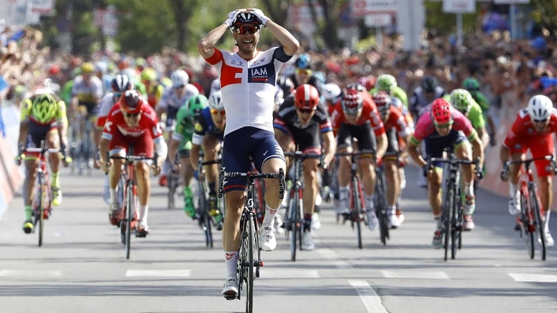 Roger Kluge crosses the line first at Cassano d'Adda