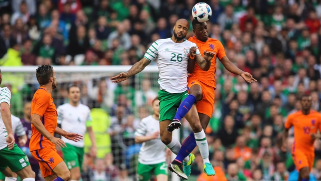 Ireland's David McGoldrick competes for possession