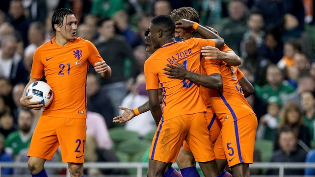 Luuk de Jong celebrates his late equaliser against Ireland