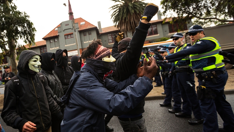 Hundreds of police attempted to keep the groups apart and were quick to quell the clashes