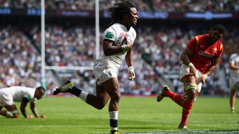 Marlon Yarde of England scores a try