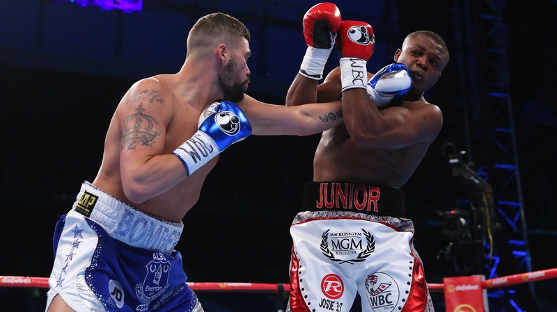 Tony Bellew lands a left shot on Illunga Makabu