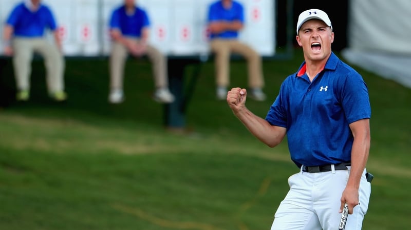 Jordan Spieth reacts on the 16th green