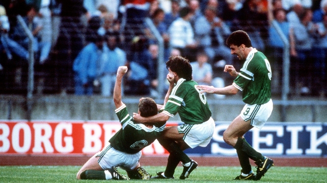 1988 - Ronnie Whelan gets the congratulations after his brilliant goal