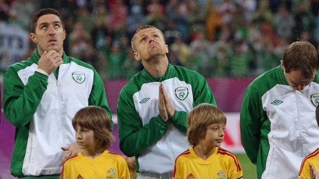 2012 - Stephen Ward and Damien Duff were looking for divine inspiration ahead of the game with Spain - none was forthcoming
