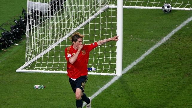 2008 - Fernando Torres celebrates scoring the winning goal for Spain in the final against Germany