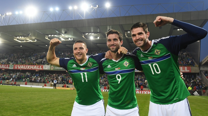 Conor Washington (L) with Will Grigg and Kyle Lafferty
