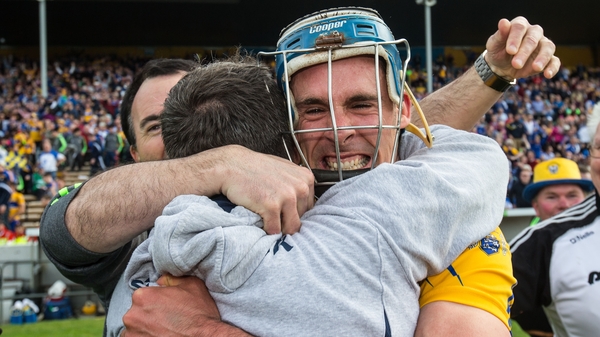 Davy Fitzgerald embraces Brendan Bugler after victory in the League final