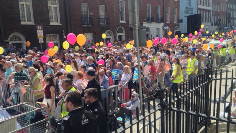 Crowds assembled on Molesworth Street in Dublin city centre for the rally