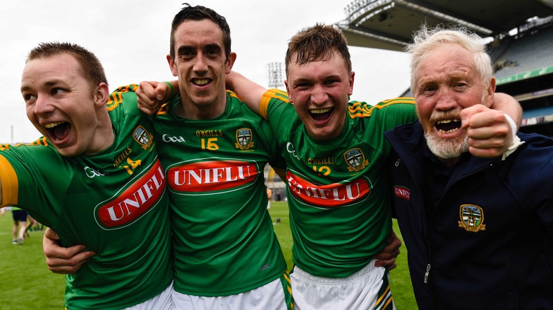 Meath's Neil Heffernan, Steven Clynch and Adam Gannon celebrate at the final whistle