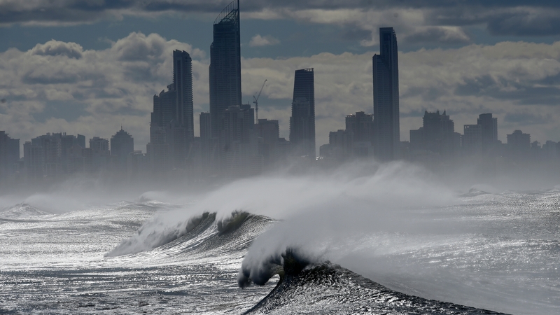 Large waves break at Burleigh Heads on the Gold Coast, Queensland