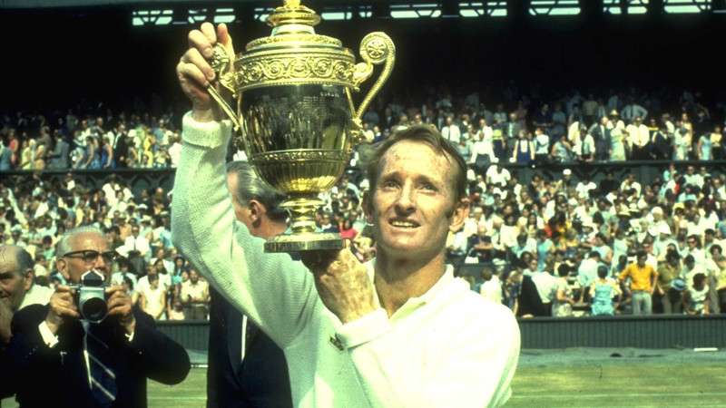 Rod Laver lifts the Wimbledon trophy in 1969