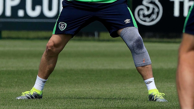 The Ireland captain had a sizeable brace on his right leg as he recovers from a calf injury
