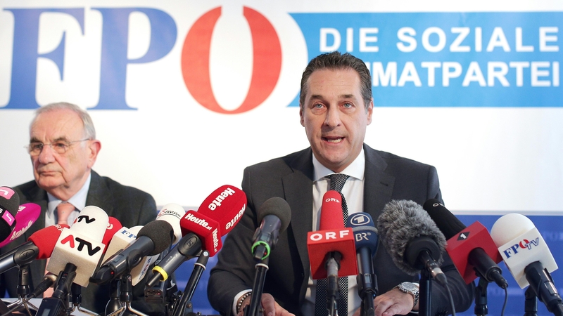 Austrian Freedom Party leader Heinz Christian Strache at a press conference