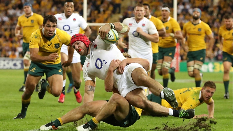 England's James Haskell is tackled just short of the line