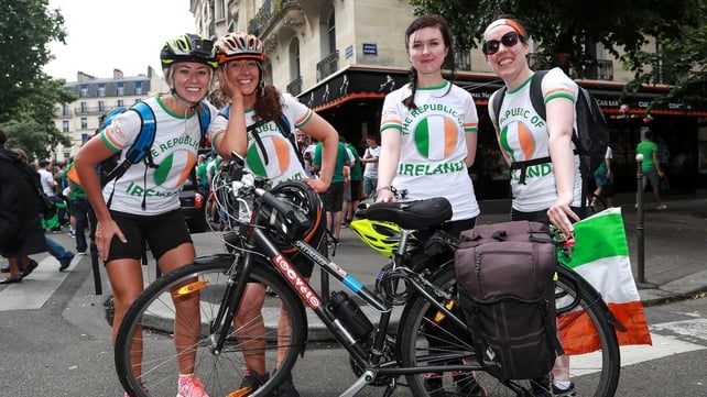 Irish fans have come via planes, trains and automobiles, with this quartet of ladies cycling from Cherbourg in aid of the Alzheimers Society
