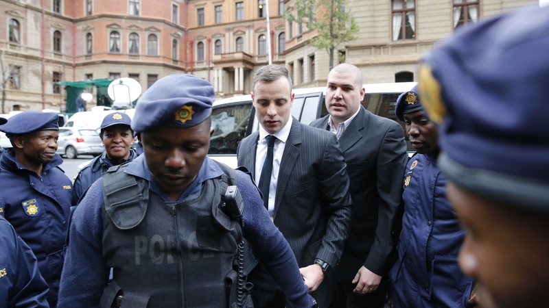 Oscar Pistorius arriving in court this morning