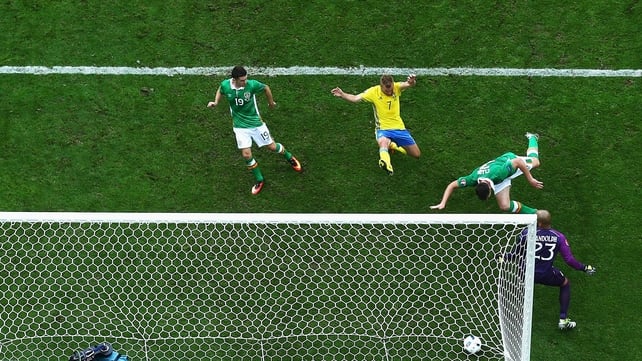 Sweden equalise - courtesy of a Ciaran Clarke own goal