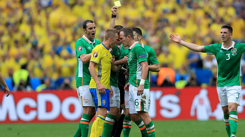 Glenn Whelan booked during the 1-1 draw with Sweden