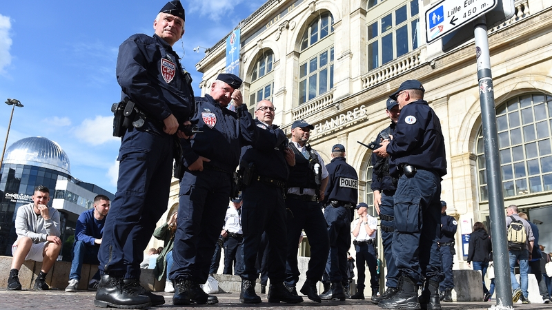 French police patrol in Lille where Russia will play Slovakia on 15 June